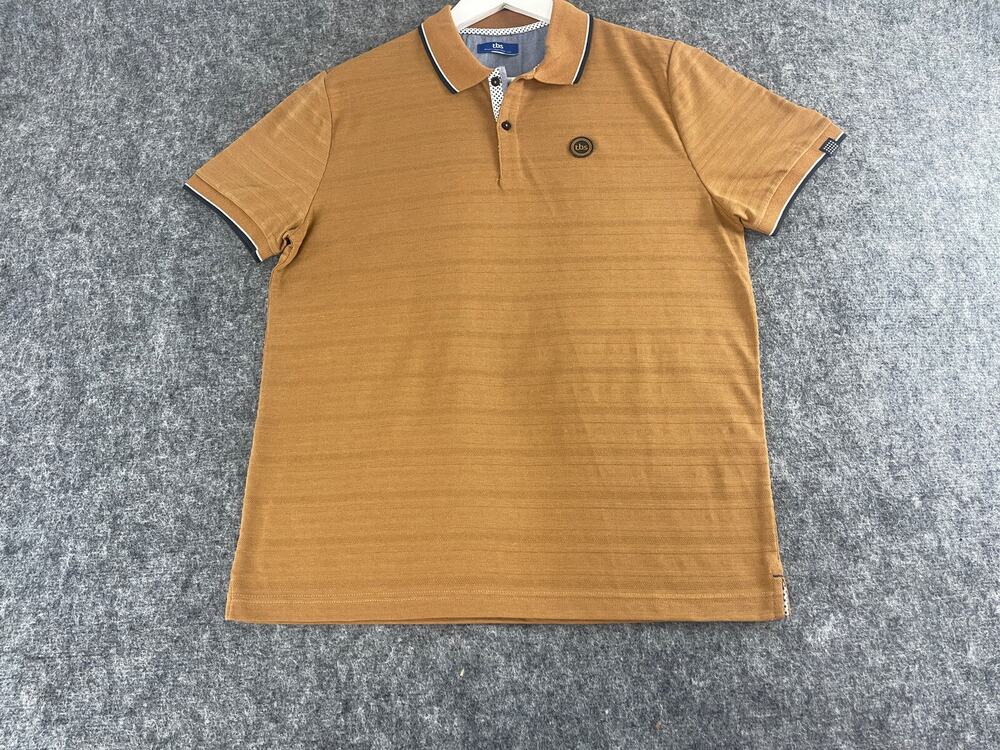 TBS France Polo Shirt Men’s 2XL XXL Striped Brown Cotton Short Sleeve N70
